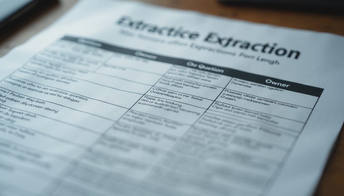 Structured extraction table from Gemini meeting summary workflow