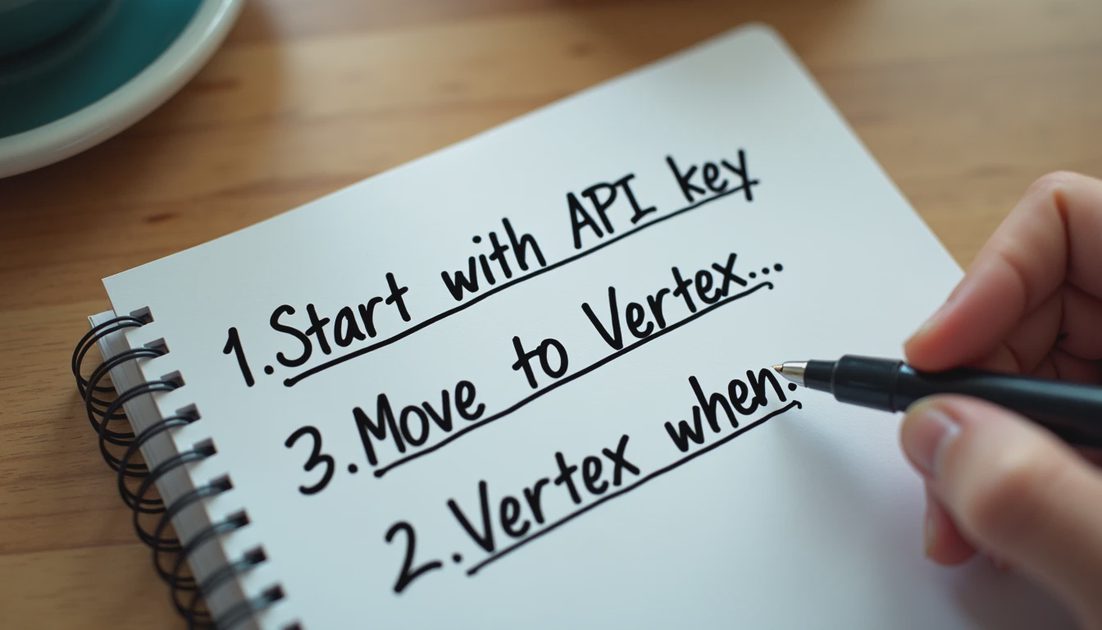 Handwritten checklist for choosing Gemini API or Vertex AI