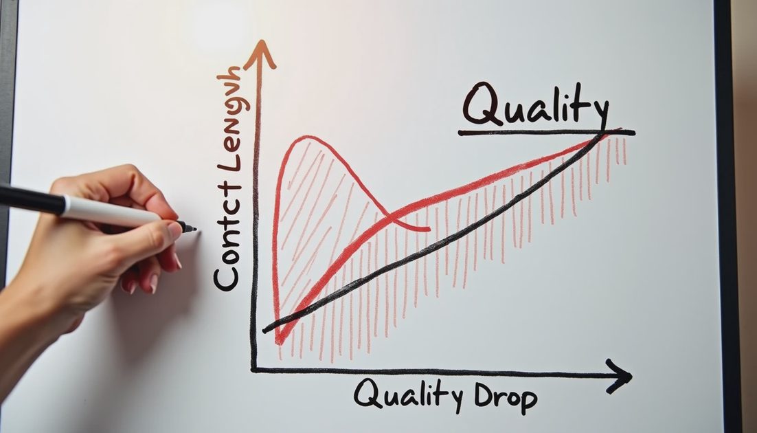 Hand-drawn sketch of Gemini context window quality degradation